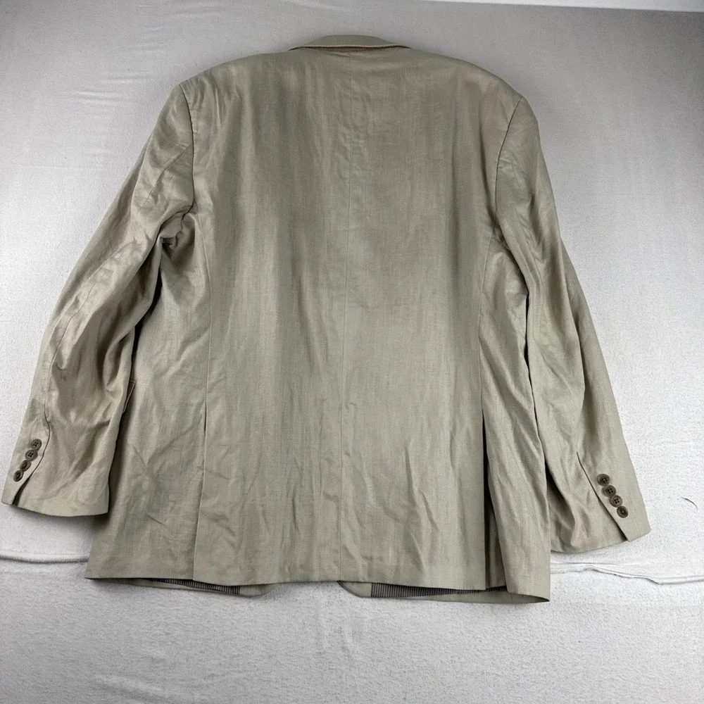 Calvin Klein Mens 100% Linen Beige Blazer 46R Comfort breathable wedding preppy